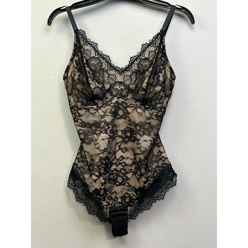Shaper Bodysuit Women Small Black Nude Floral Lace V-Neck Adjustable Straps